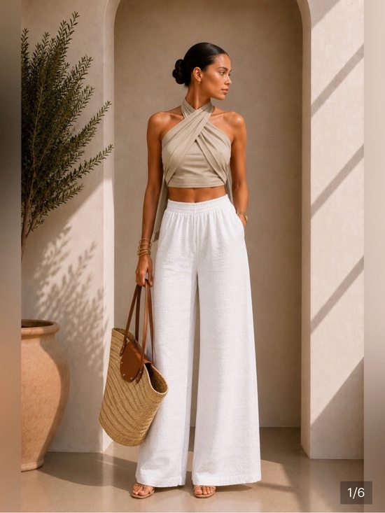 Commense Tops - Commense Women’s Cream Halter Crop Top - Neutral Beige-M